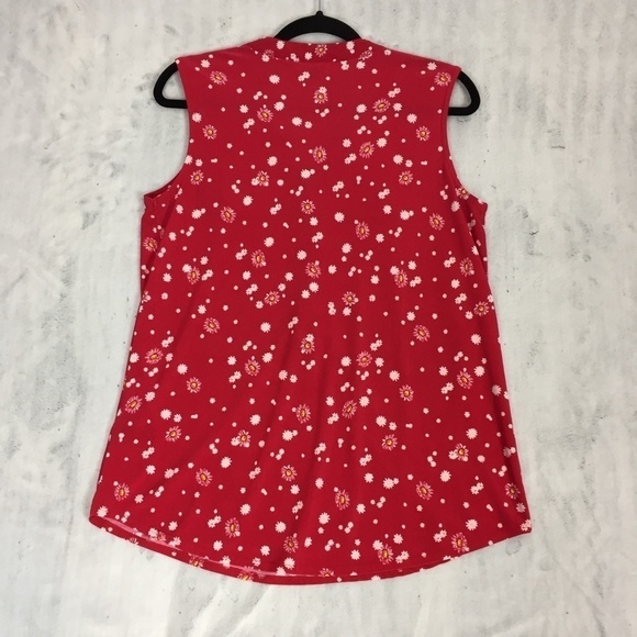 Lily Morgan Sleeveless Floral Top Womens Med Red V Neck Half Button Blouse - Picture 2 of 10